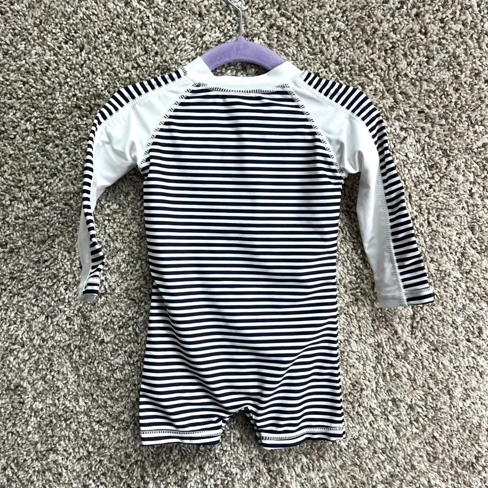 Snapper Rock Swimsuit Baby 0-6M Navy/White Nautical Striped Long Sleeve NWT